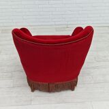 Fauteuil vintage danois en velours rouge cerise, 1960