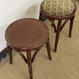 Pair of low stools in curved wood, vintage "Thonet" style