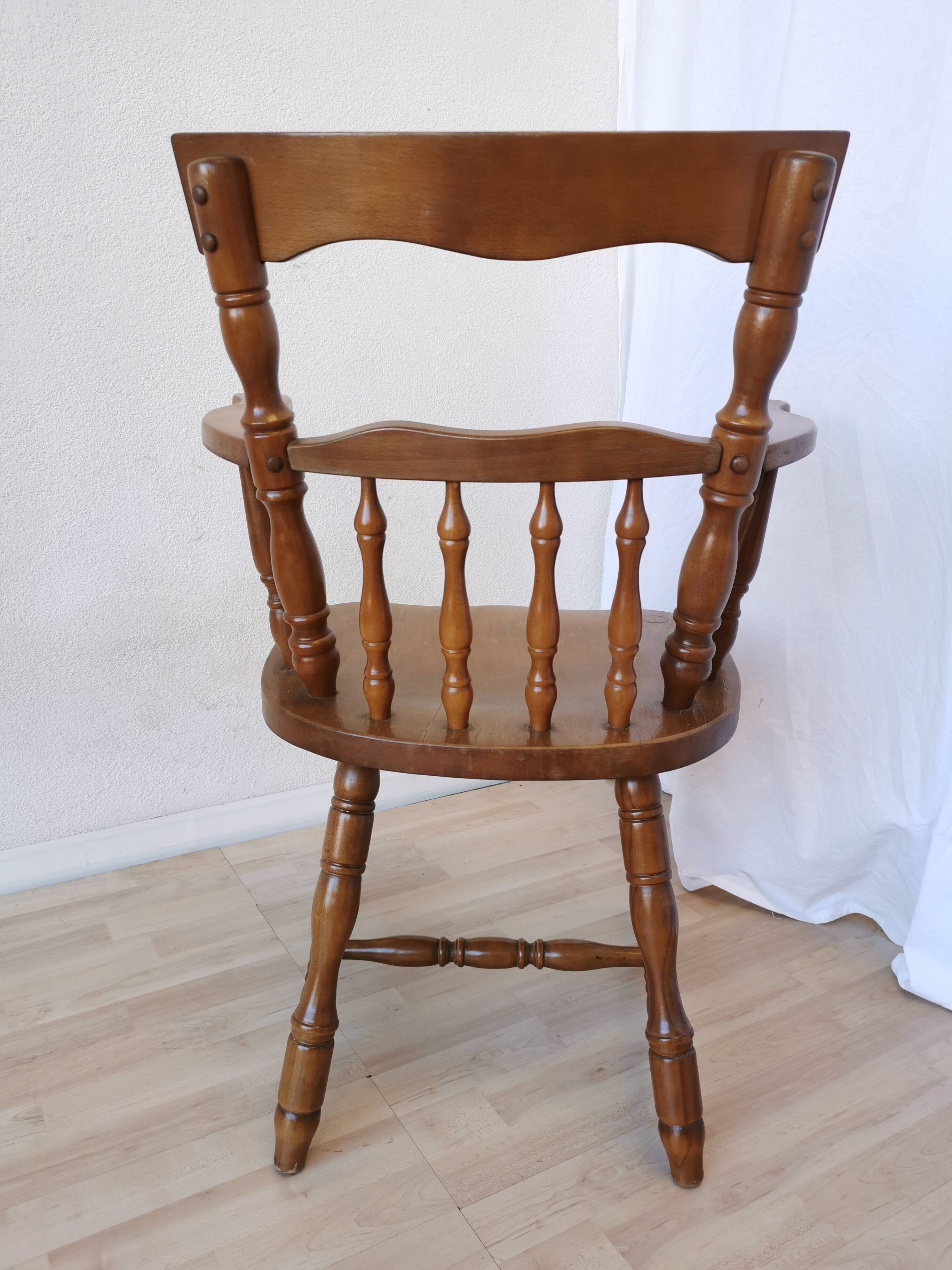 Vintage Beech Wood Windsor Dining Chair - 1970s Captains Armchair