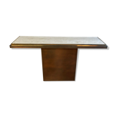 Belgo Chrom console, copper and travertine metal, Belgium, 1970