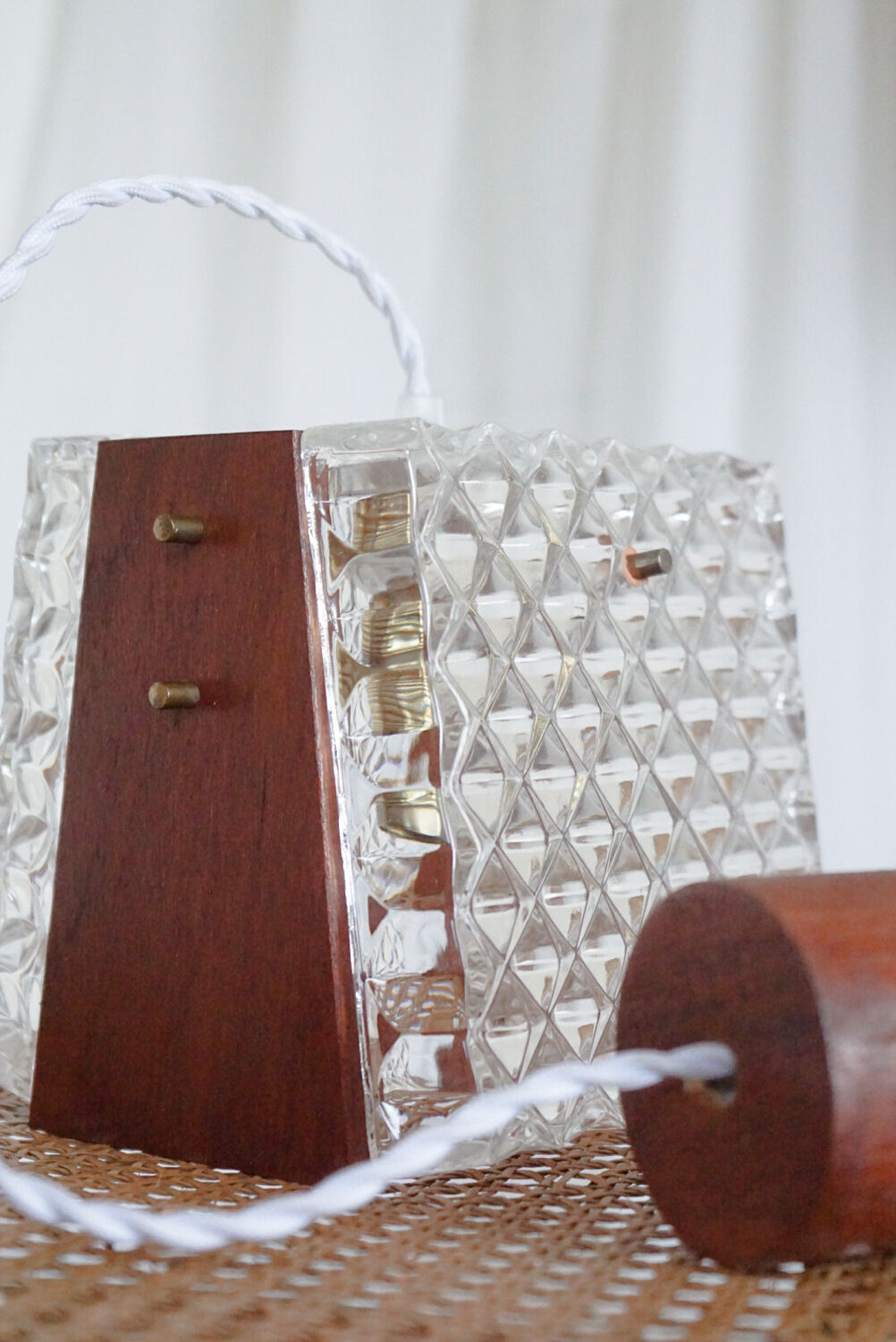 Scandinavian teak and glass pendant light 🌿 Vintage