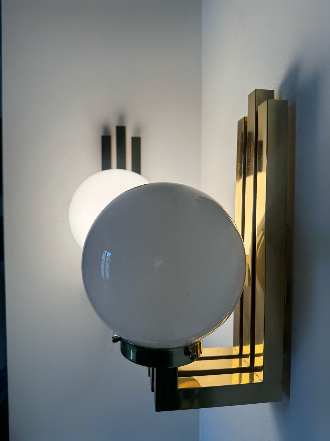 Opaline brass wall lights from the 1970s.