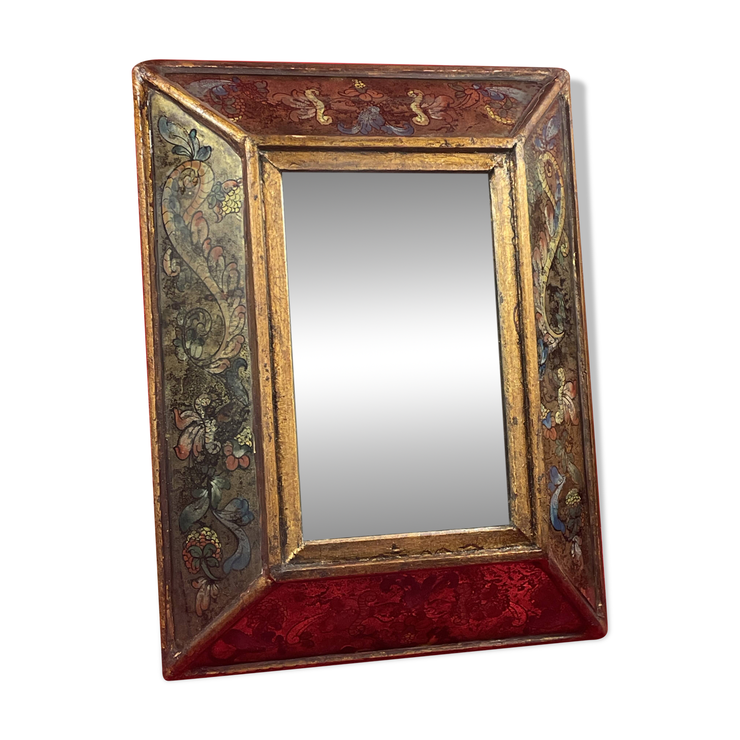 Old Italian mirror, eglomise glass in pareclose, recent central mirror