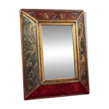 Ancien miroir Italie, verre églomisé en pareclose, miroir central récent