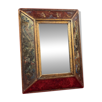 Old Italian mirror, eglomise glass in pareclose, recent central mirror