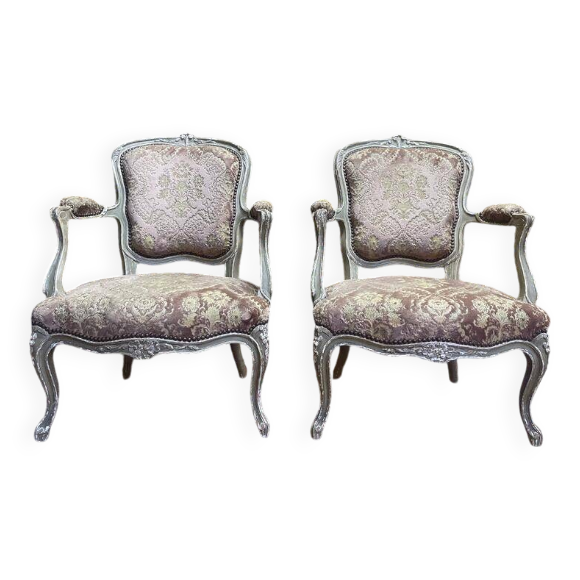 Pair of Louis XV style cabriolet armchairs in genoa velvet