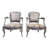 Paire de fauteuils cabriolets velours de gêne de style Louis XV