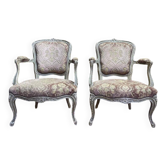 Paire de fauteuils cabriolets velours de gêne de style Louis XV
