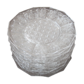 10 assiettes à dessert en verre moulé de motifs fleuris