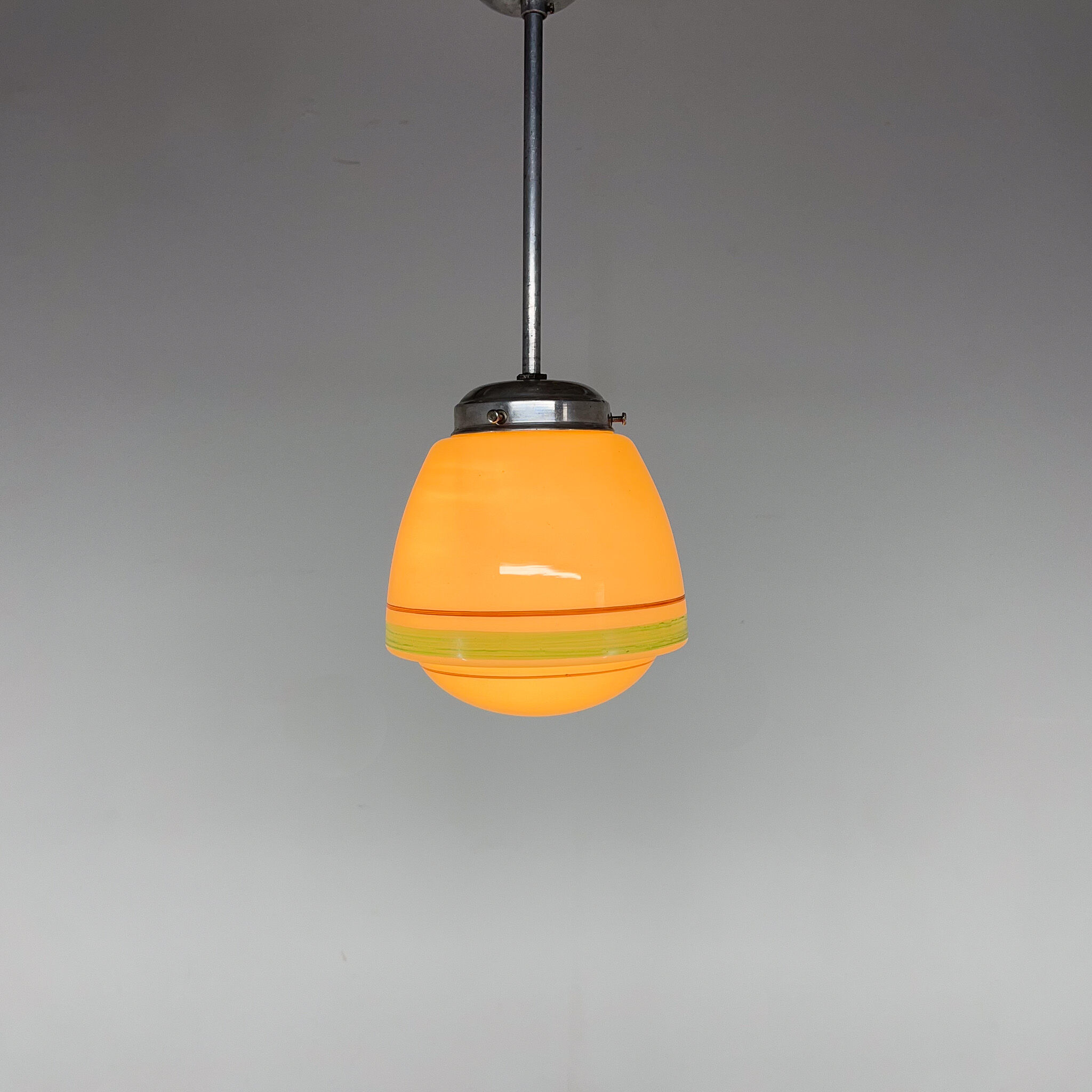 Art Deco Hand Painted Glass Pendant Light, 1930's