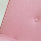 Pink Armchair Vintage Pastel wool fabric, Oak wood