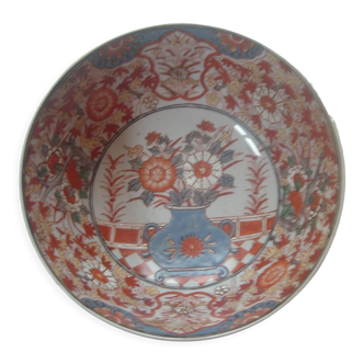 Saladier imari email rouge bleu doré, cachet fabrique japon fin xix, plat porcelaine, nippon