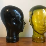 Ancienne tête à chapeau en verre jaune vintage