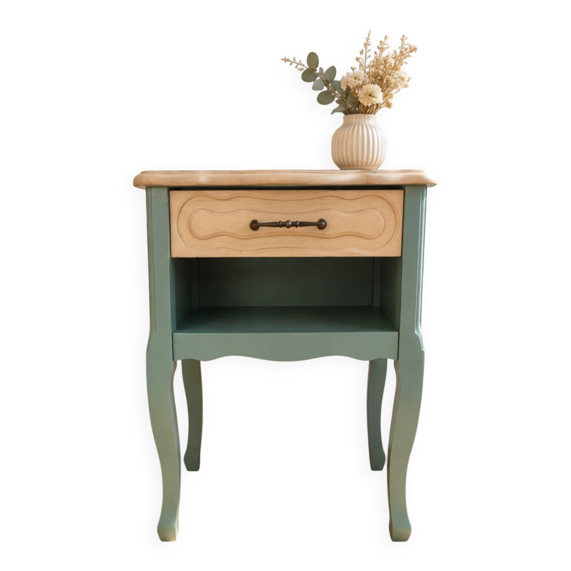 Bedside table, nightstand, renovated accent furniture.
