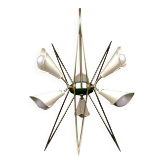 Metal chandelier mid-century modernist by Stilnovo, 1970s