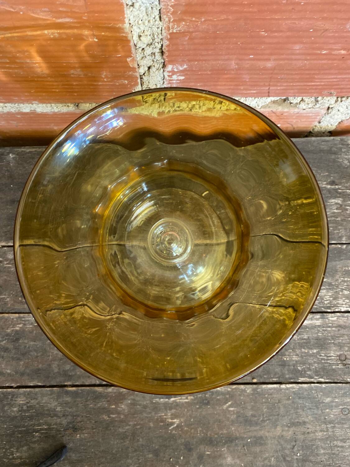 Empty Fruit Bowl Pocket Vase Transparent & Amber Vintage #D756