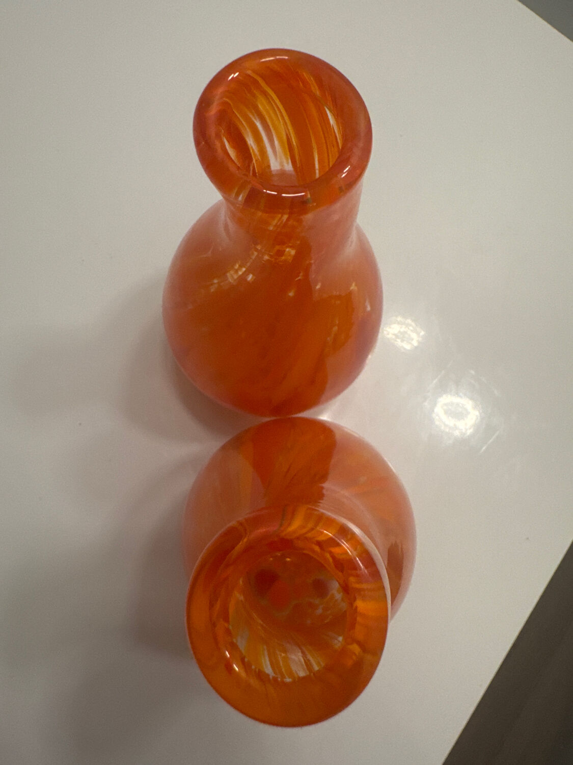 Pair of vintage blown glass vases in orange – Murano style – years