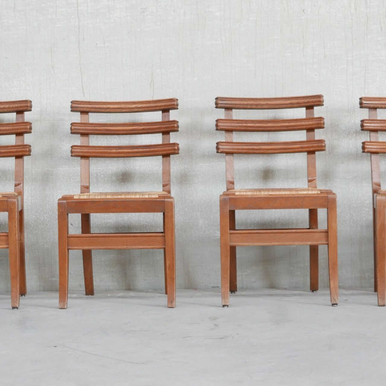 Set of Six Mid-Century French Oak Dining Chairs (6)