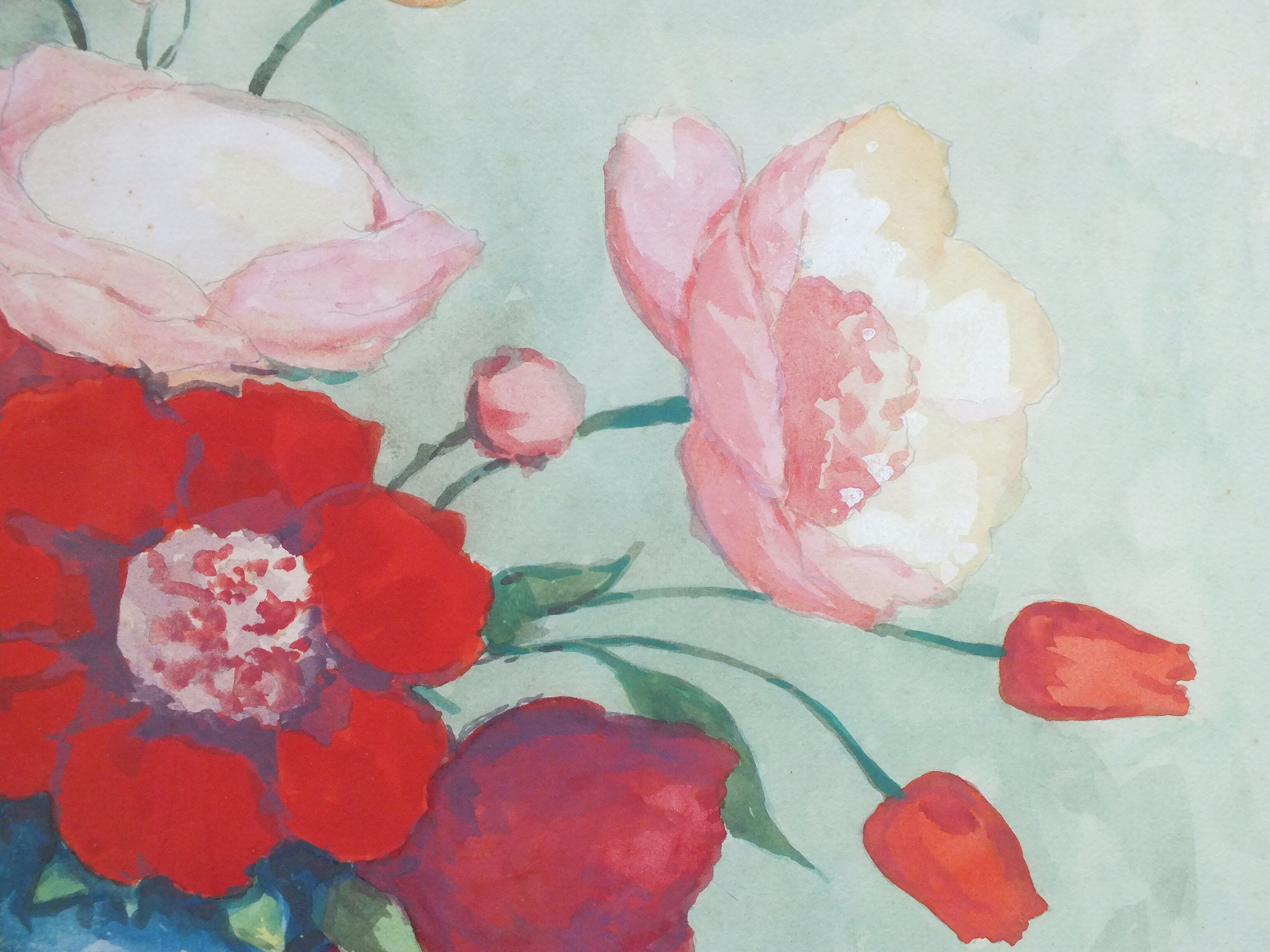 Large watercolor bouquet of flowers signed Bessonnat