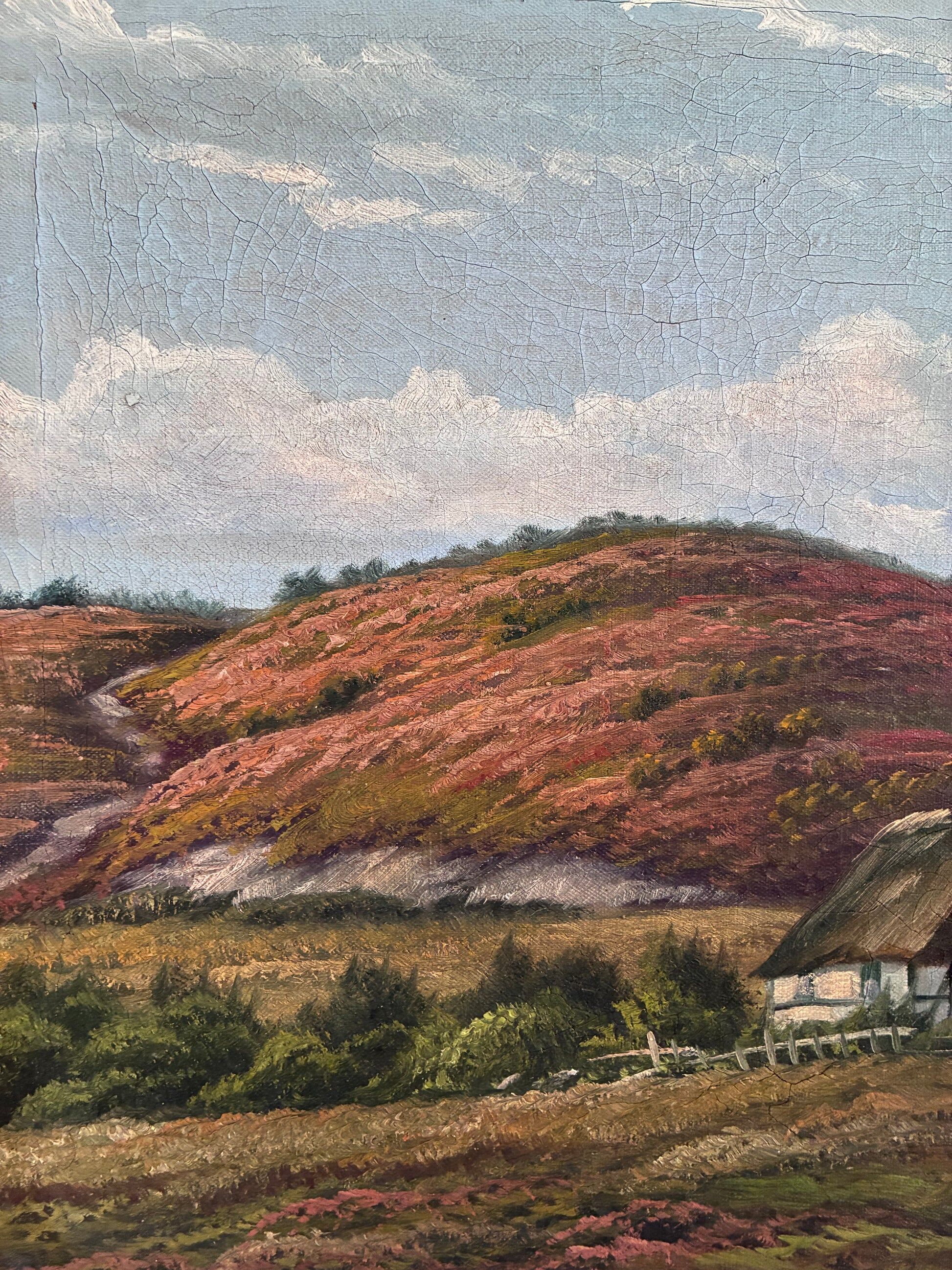 Antique original landscape oil painting, signed countryside art