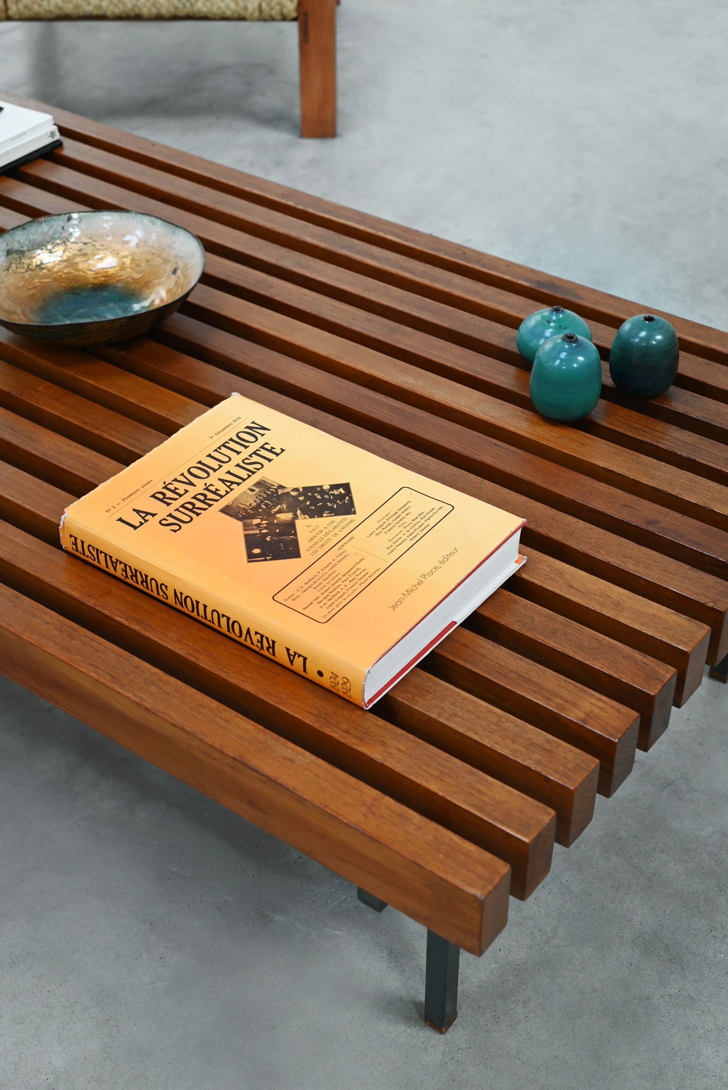 French slatted wood coffee table / bench, 1960s