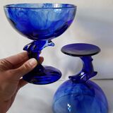 Set de 2 tasses à dessert dauphin en verre bleu