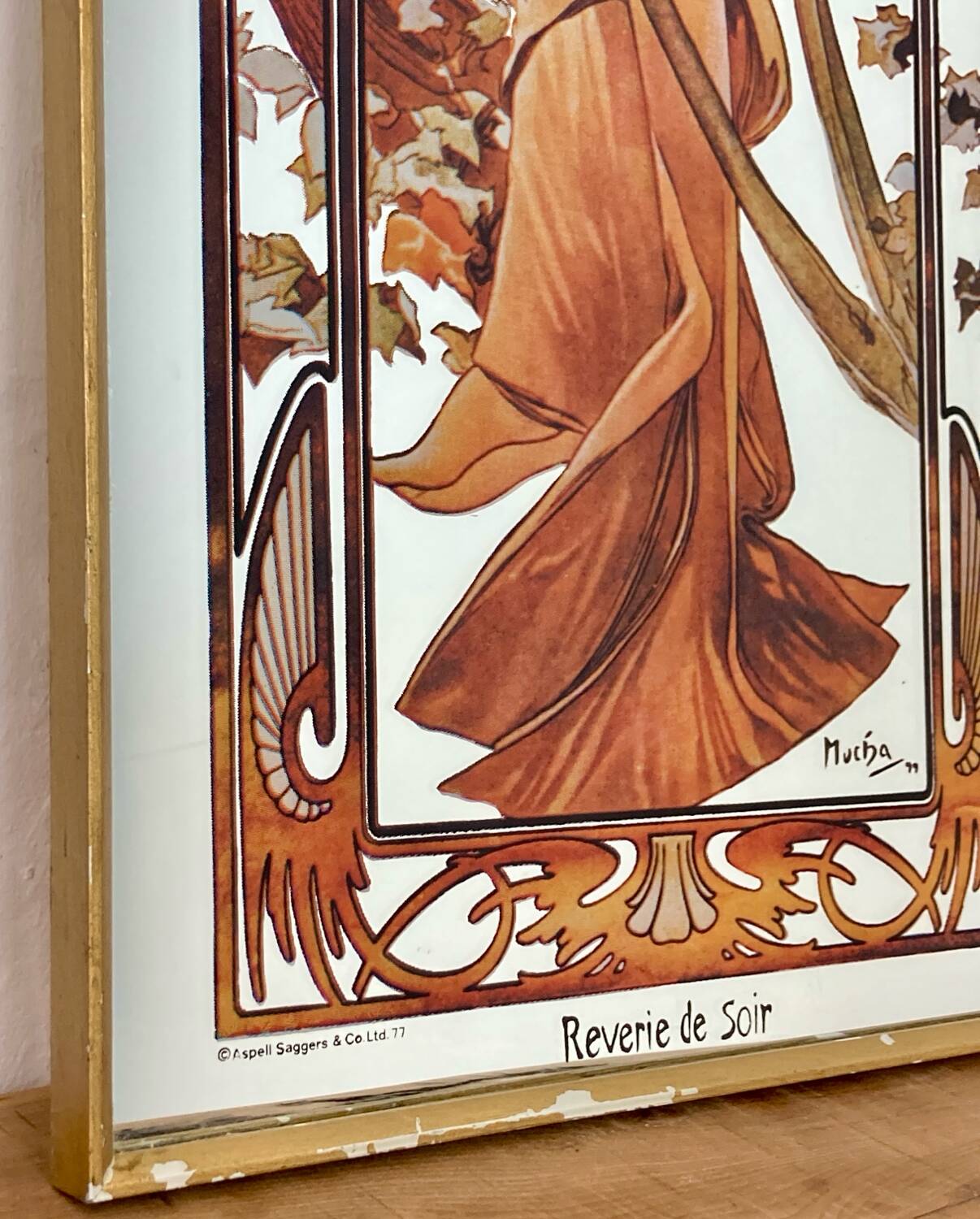 Vintage Alphonse Mucha Reverie De Soir Mirror, Art Nouveau