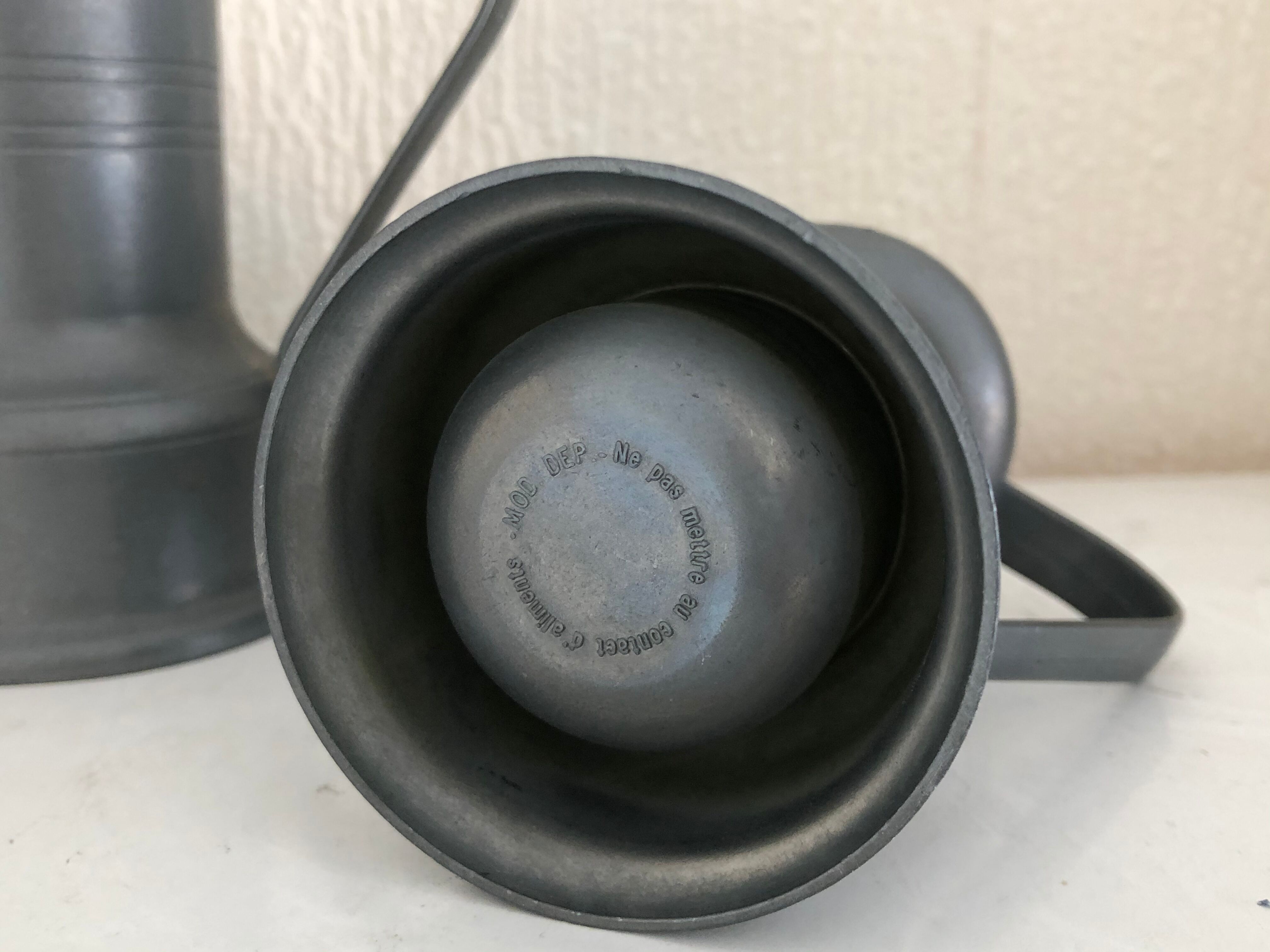 Set of 3 old Damart Art Deco pewter pitchers