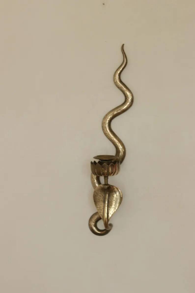 Pair of Egyptian Revival Style Engraved Brass Cobra Sconces