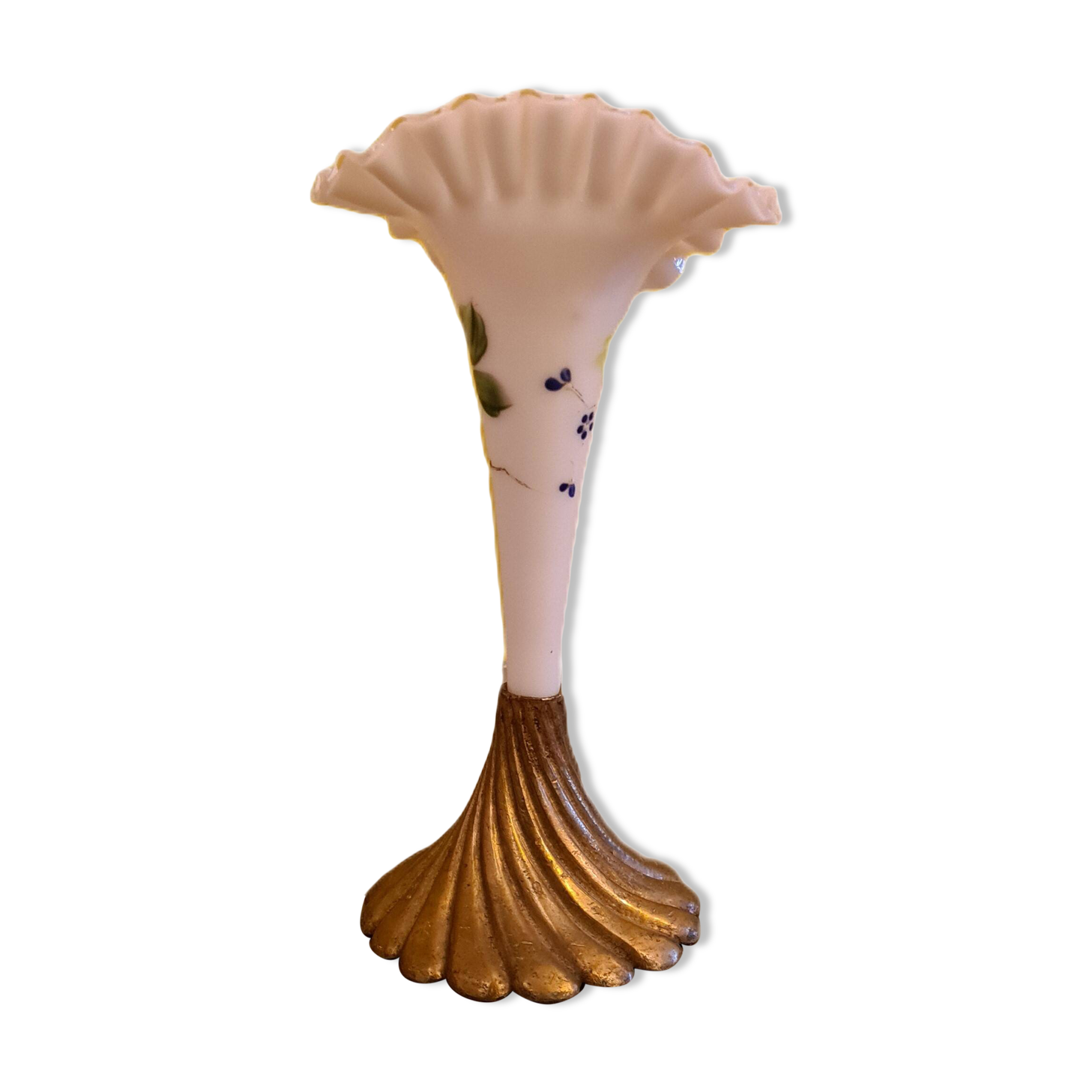 Opaline Vase On Bronze Base, Early 20th Century.