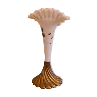 Opaline Vase On Bronze Base, Early 20th Century.