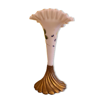 Opaline Vase On Bronze Base, Early 20th Century.