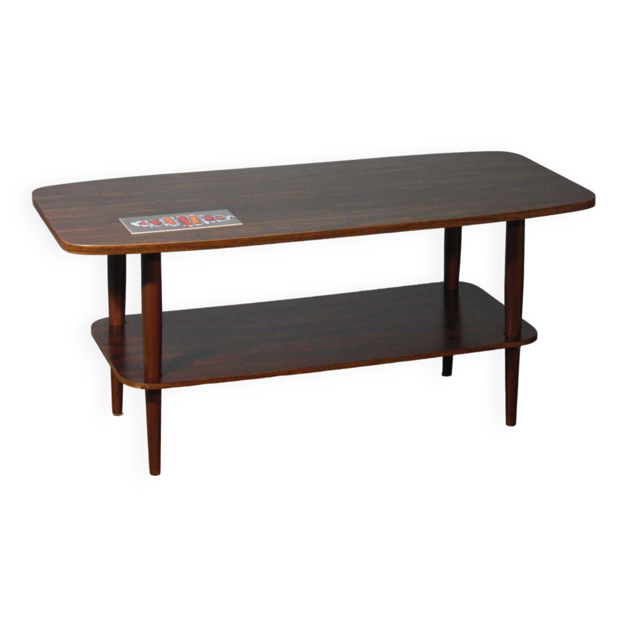 Scandinavian style coffee table from the 50s, rosewood & ceramic