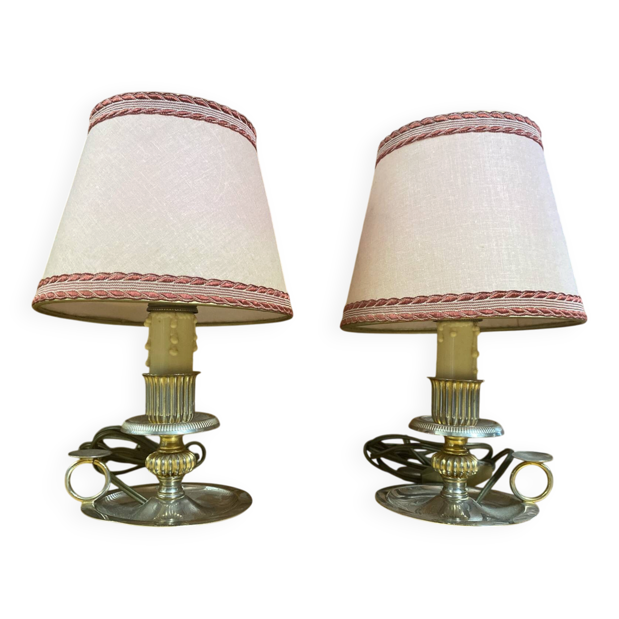 Pair of Vintage Brass Cave Rat Bedside Lamps France
