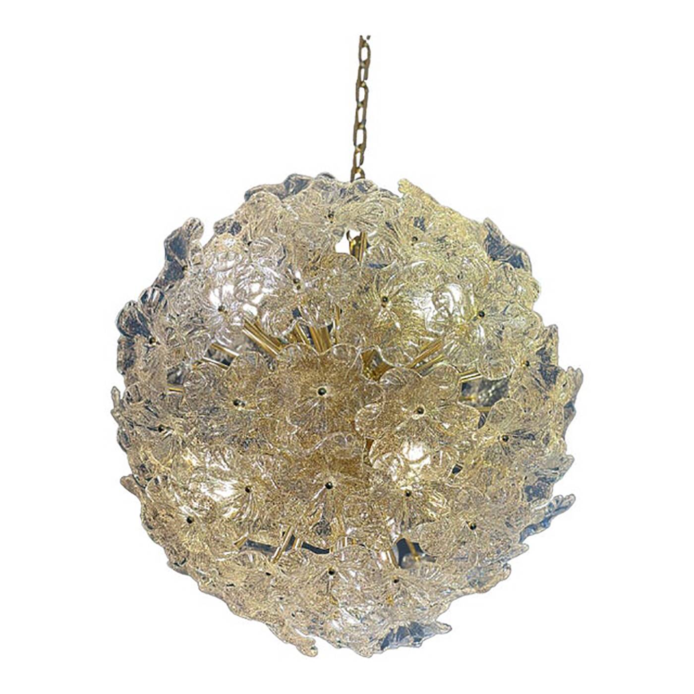 Italian Glass Chandelier Sputnik in Gold and Clear and Gold Fl