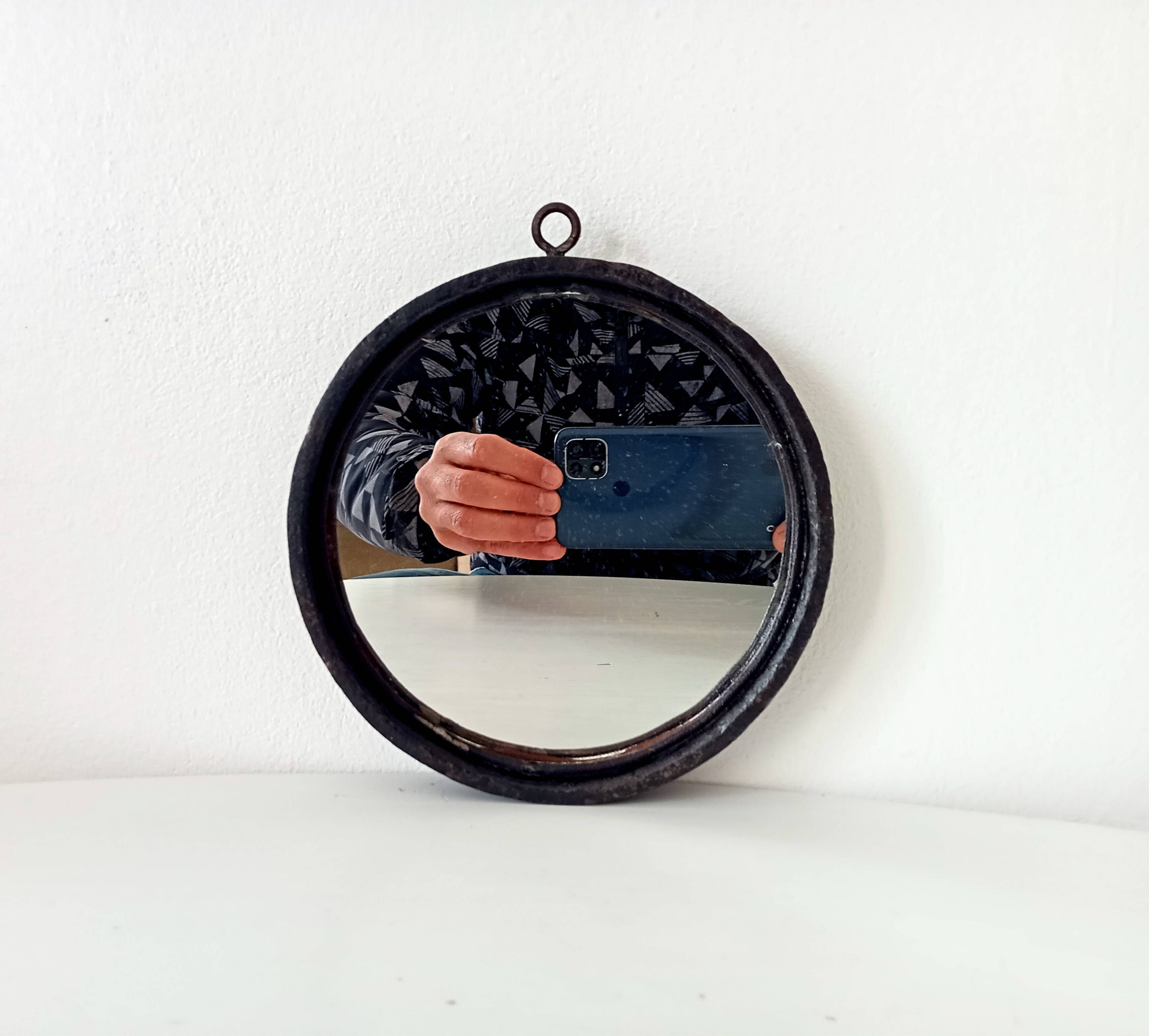 Brutalist antique mirror in wrought iron DLG Jean Touret