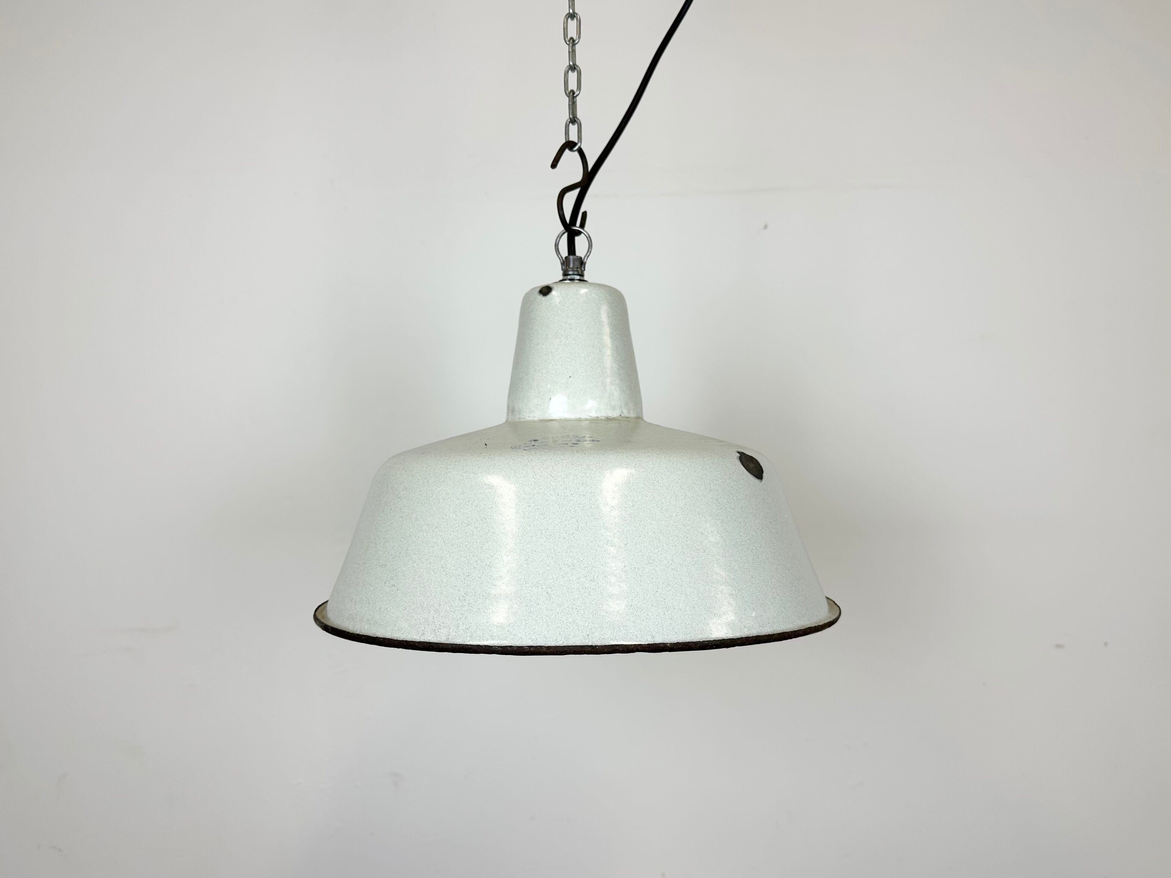 Industrial White Enamel Factory Pendant Lamp from Zaos, 1960s
