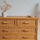 Vintage rattan chest of drawers from the 1970s.