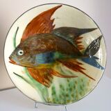 Ceramic dish, enameled terracotta, signed Puigdemont, 1960s, fish