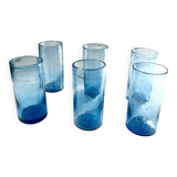 Verres à eau en verre bleu bullé