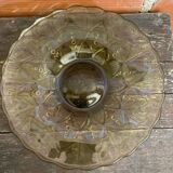 Coupe à fruits, plat ancien en verre moulé vert vintage