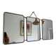 Vintage 1960 triptych barber mirror ivory quilted - 21 x 50 cm