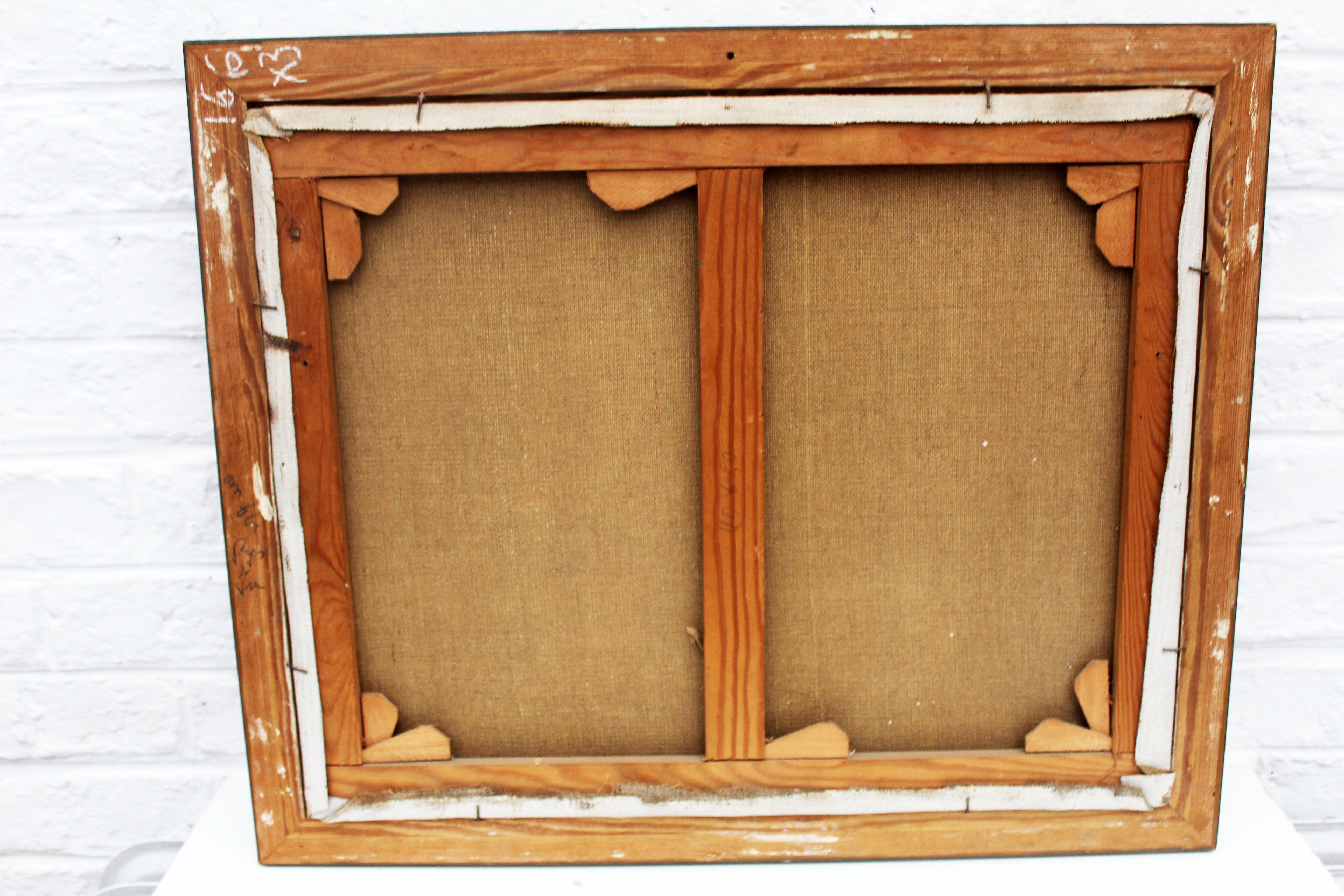 Vintage oil painting on canvas and gold gilded wood frame, still life