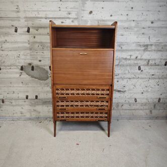 Vintage wooden and rattan secretary