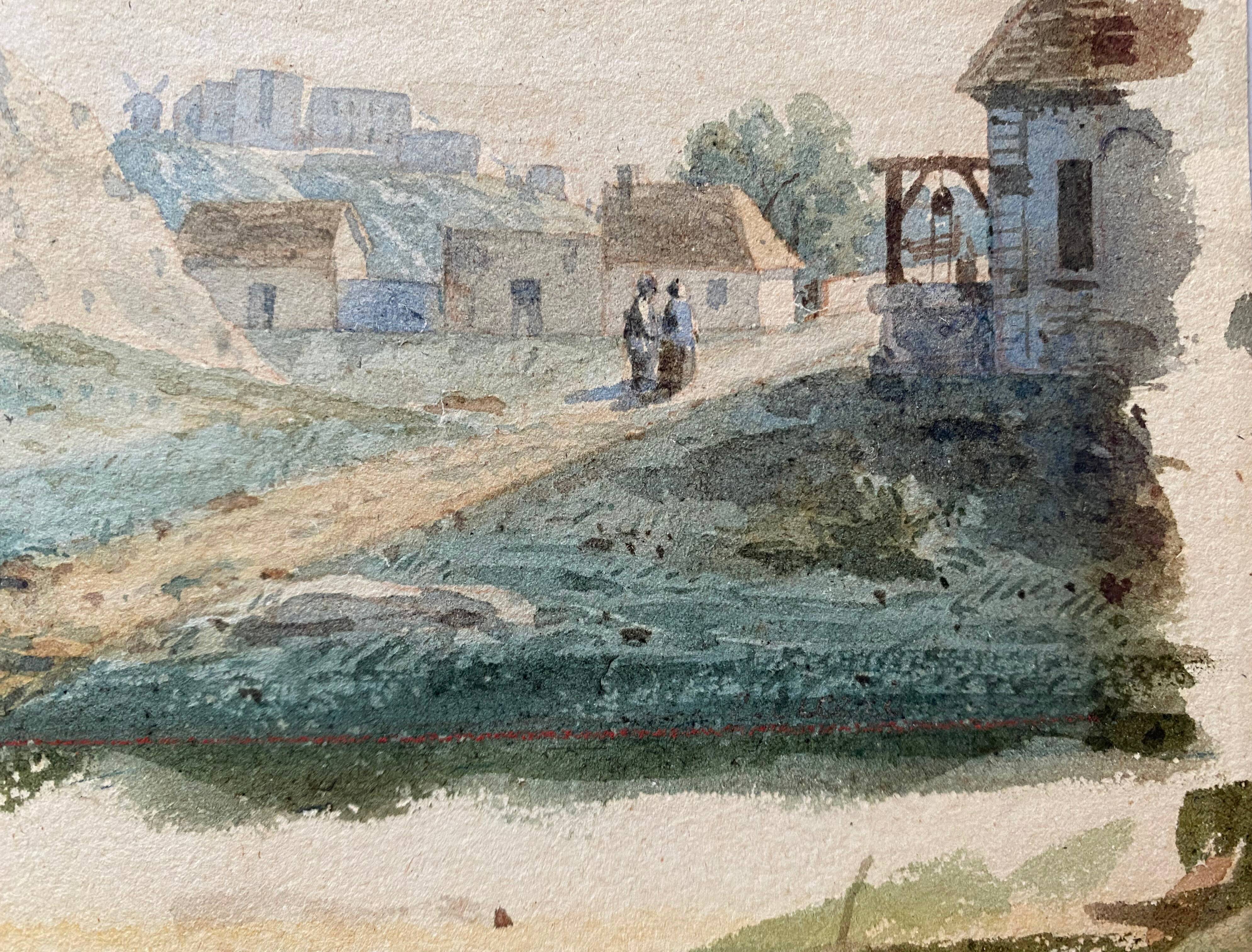 Watercolor painting around 1870 "The ballad" signed with Marie Louise