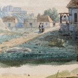 Watercolor painting around 1870 "The ballad" signed with Marie Louise