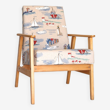 Fauteuil en bois chaise longue fauteuil de salon design vintage 1970 chaise en bois originale rénovée pour salon patio Marin motion