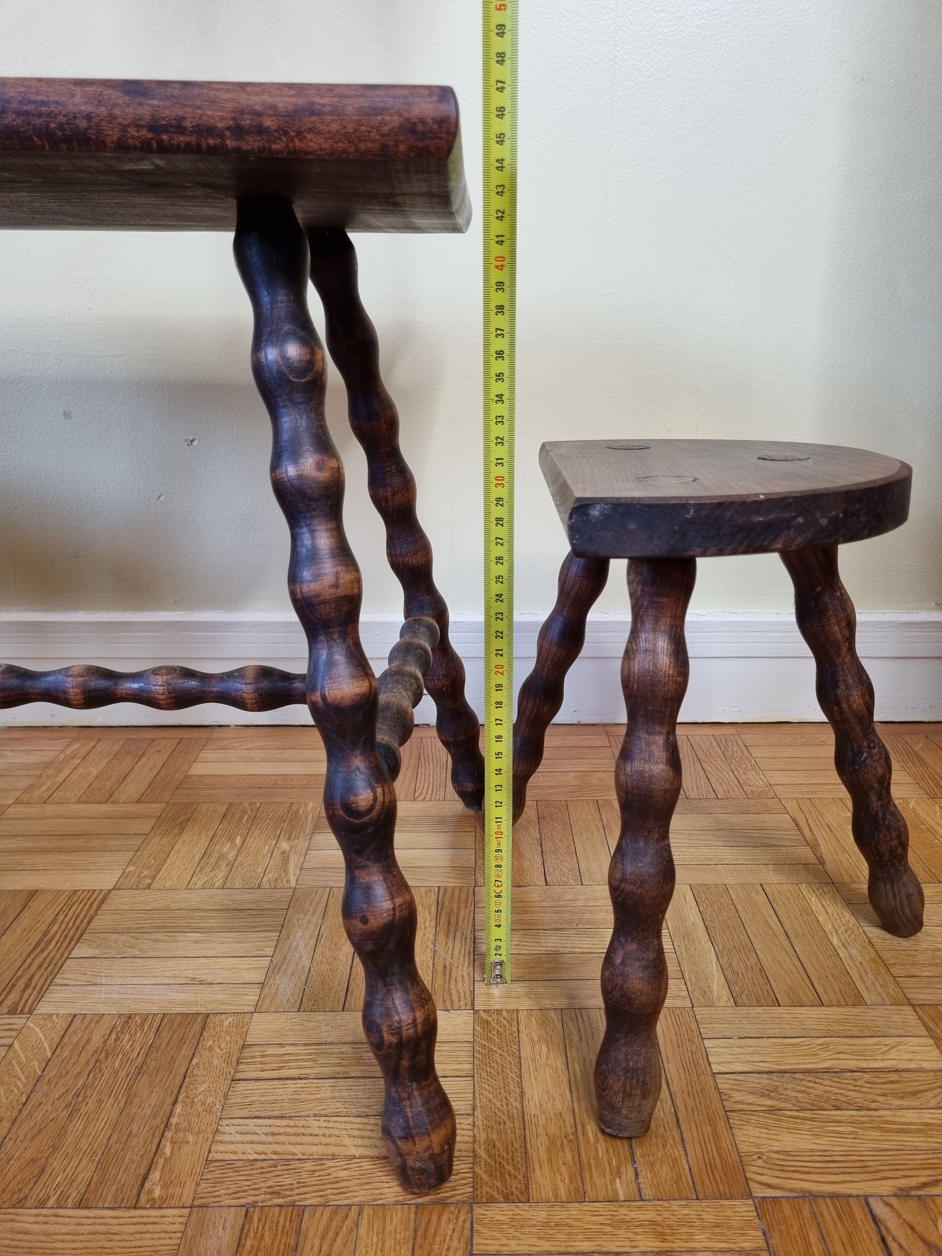 Breton style tripod children's table and stools in solid wood