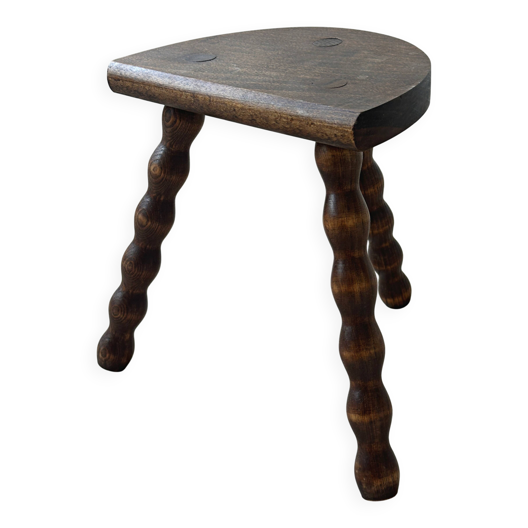 Tabouret ancien en bois massif à pieds tournés