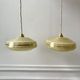 Pair of suspensions in yellow Clichy glass and golden border 40s-50s